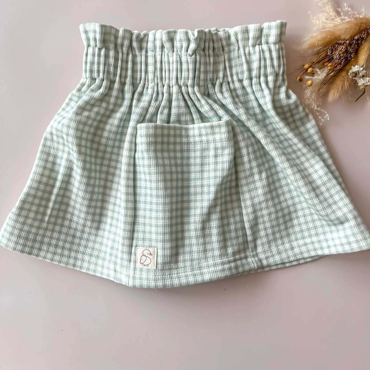 Jupe en jersey nid d’abeille vichy avec grandes poches Maison Piou Piou