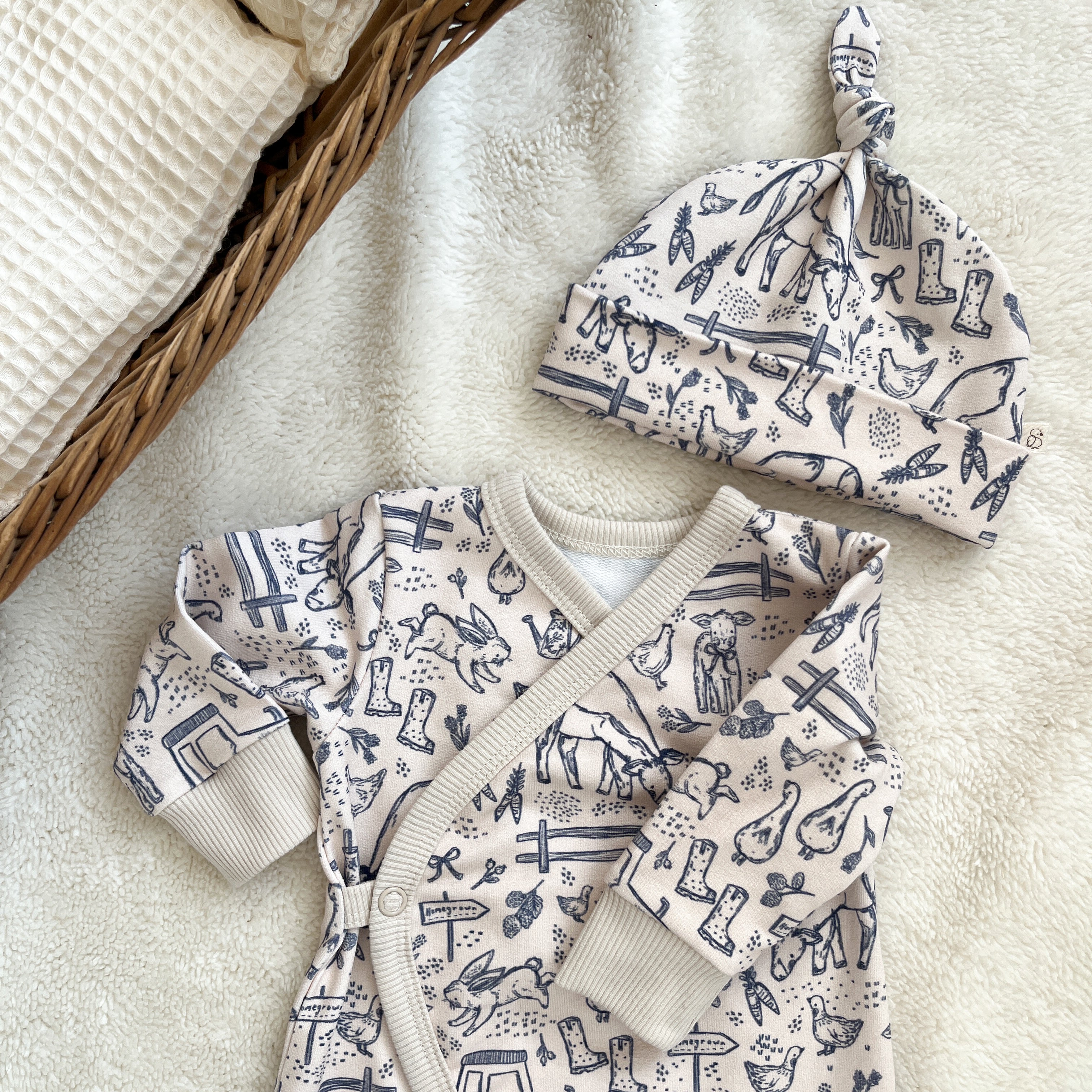Coffret de naissance bébé – Motif Animaux de la ferme
