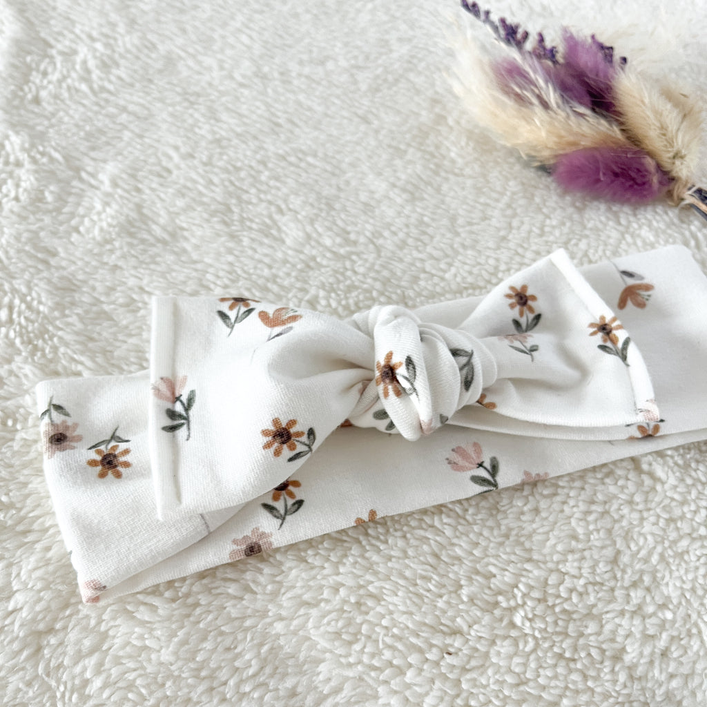 Bandeau cheveux à nouer - Jersey motif Marguerites