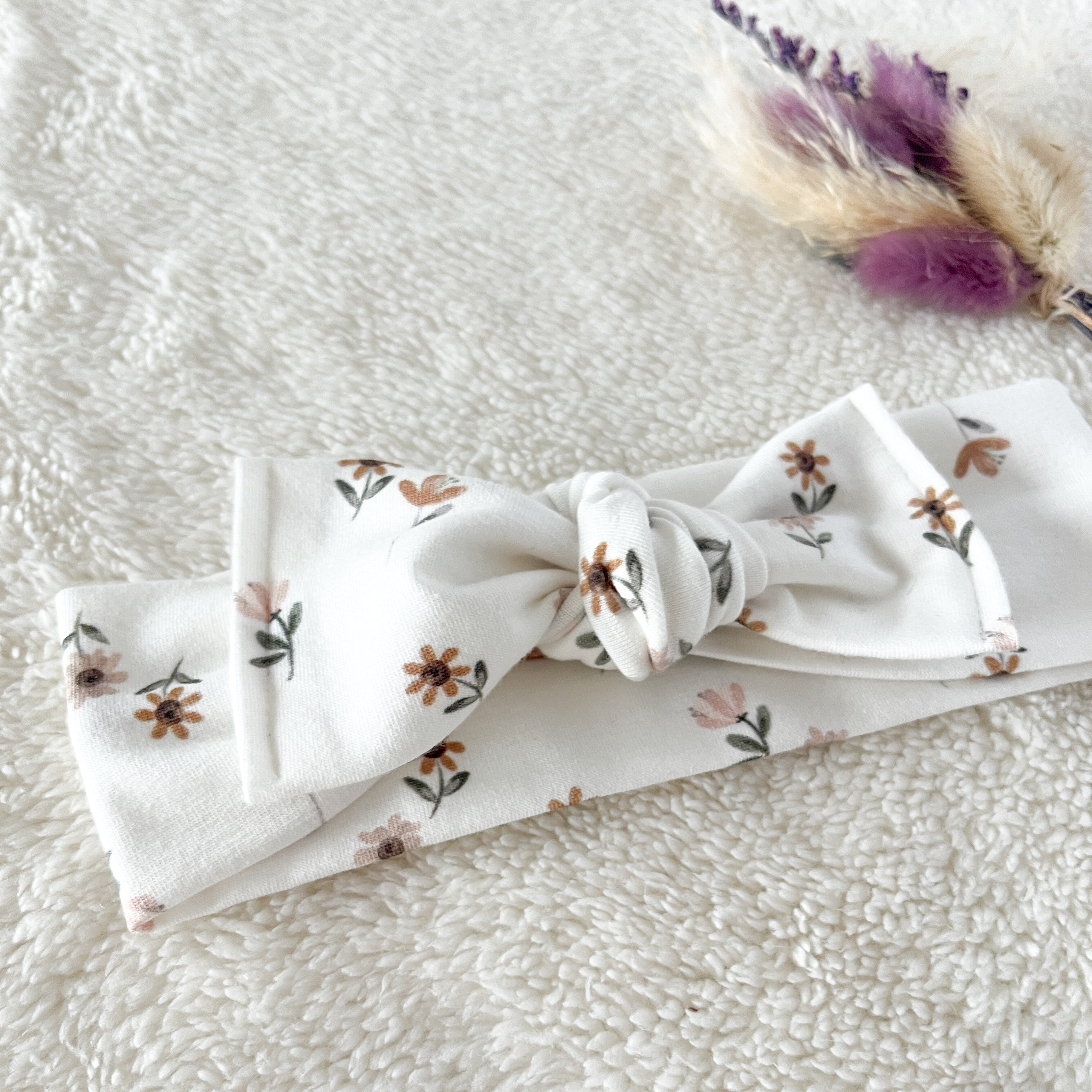 Bandeau cheveux à nouer - Jersey motif Marguerites