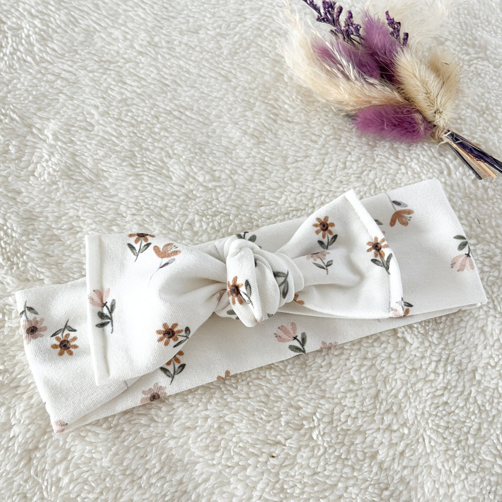 Bandeau cheveux à nouer - Jersey motif Marguerites