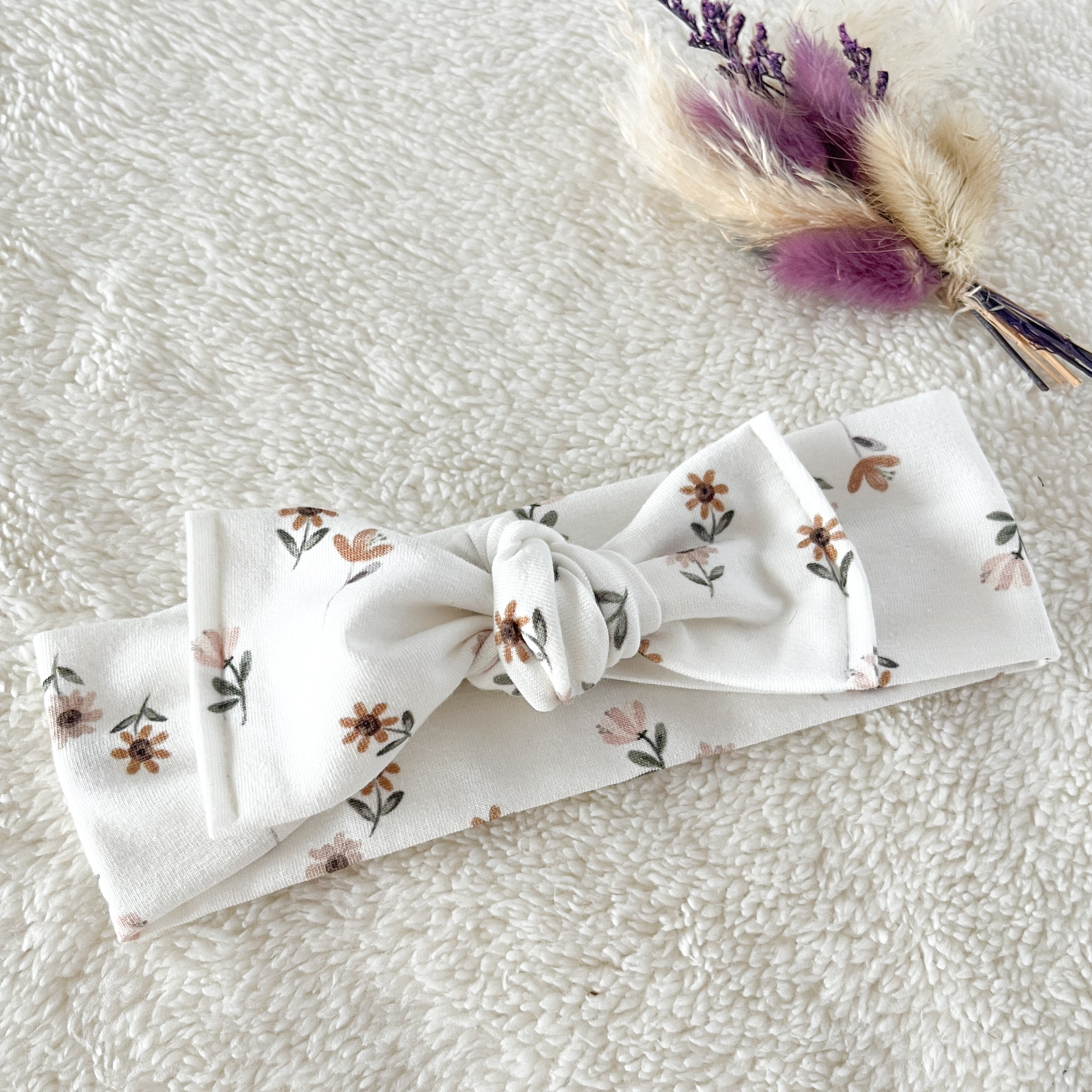 Bandeau cheveux à nouer - Jersey motif Marguerites