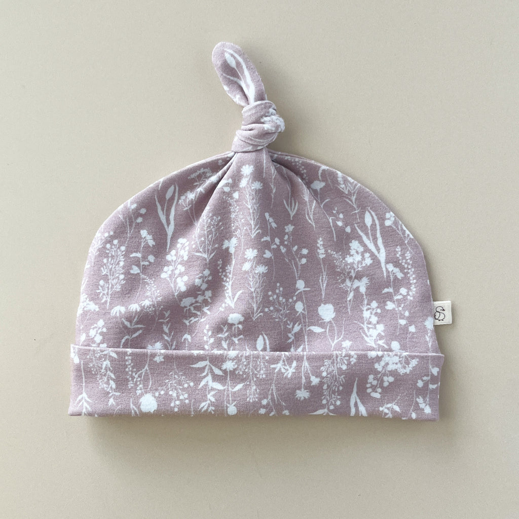 Bonnet bébé fille à nœud – Jersey motif Fleurs Roses