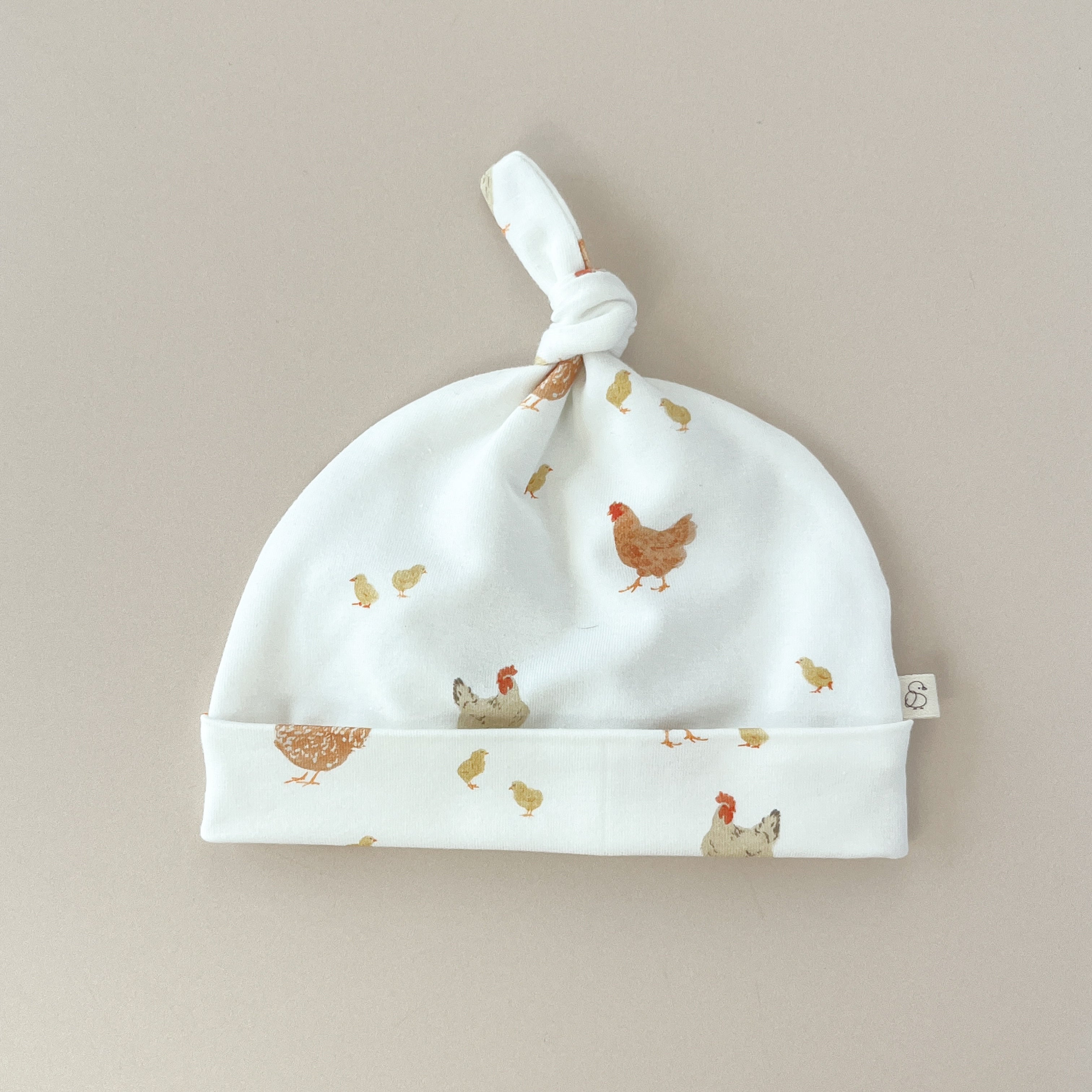 Bonnet bébé mixte à nœud – Jersey motif Poules & Poussins