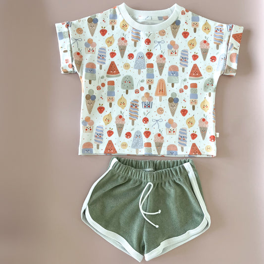 Ensemble t-shirt et short en éponge – Sunny Scoops - Maison Piou Piou