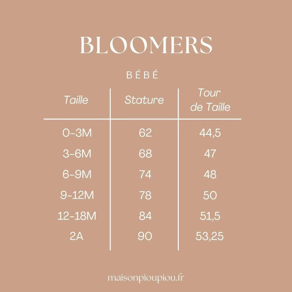 Guide de taille Bloomers maison piou piou 
