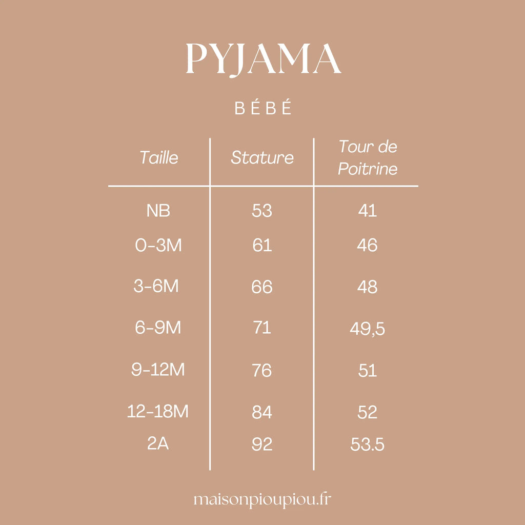 Guide de taille pour le pyjama cache coeur fait main maison piou piou