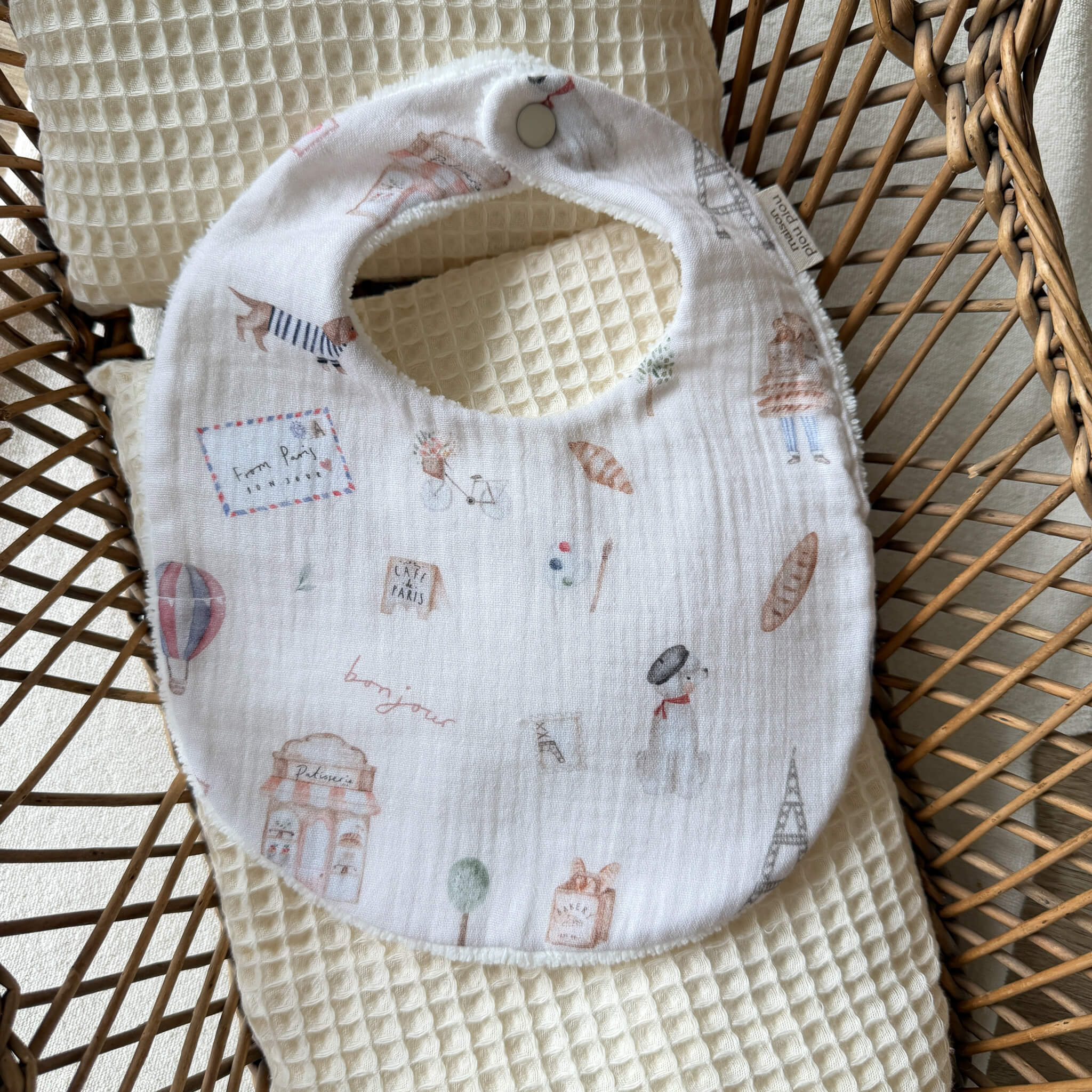 Bavoir bébé en double gaze et micro-éponge bambou