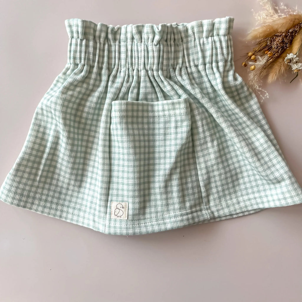 Jupe en jersey nid d’abeille vichy avec grandes poches   Maison Piou Piou