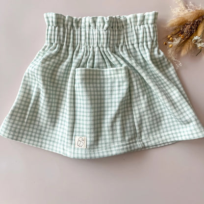 Jupe en jersey nid d’abeille vichy avec grandes poches   Maison Piou Piou