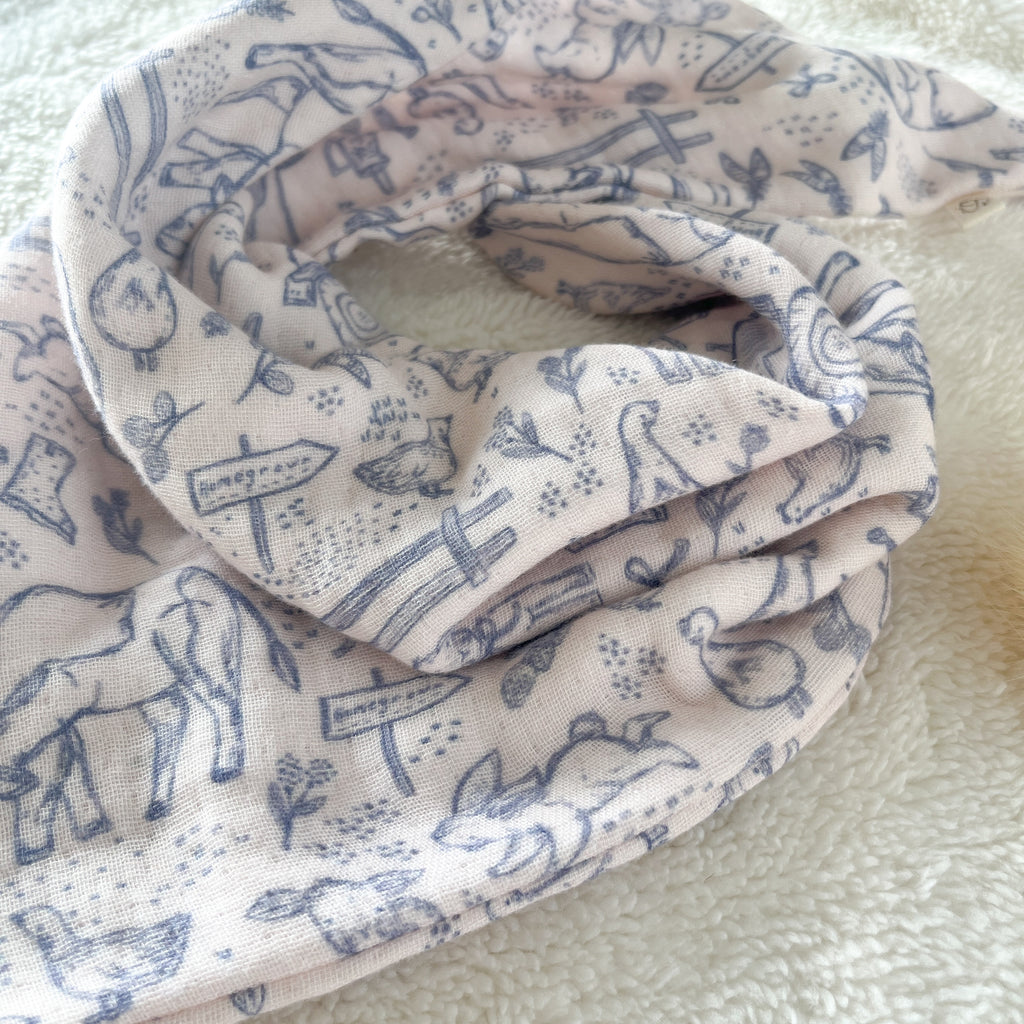 Foulard enfant en quadruple gaze de coton – Motif Animaux de la Ferme