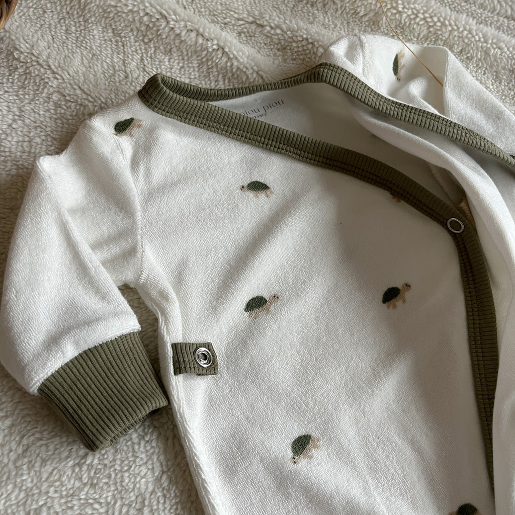 Pyjama bébé cache-cœur en éponge du coton - Tortues