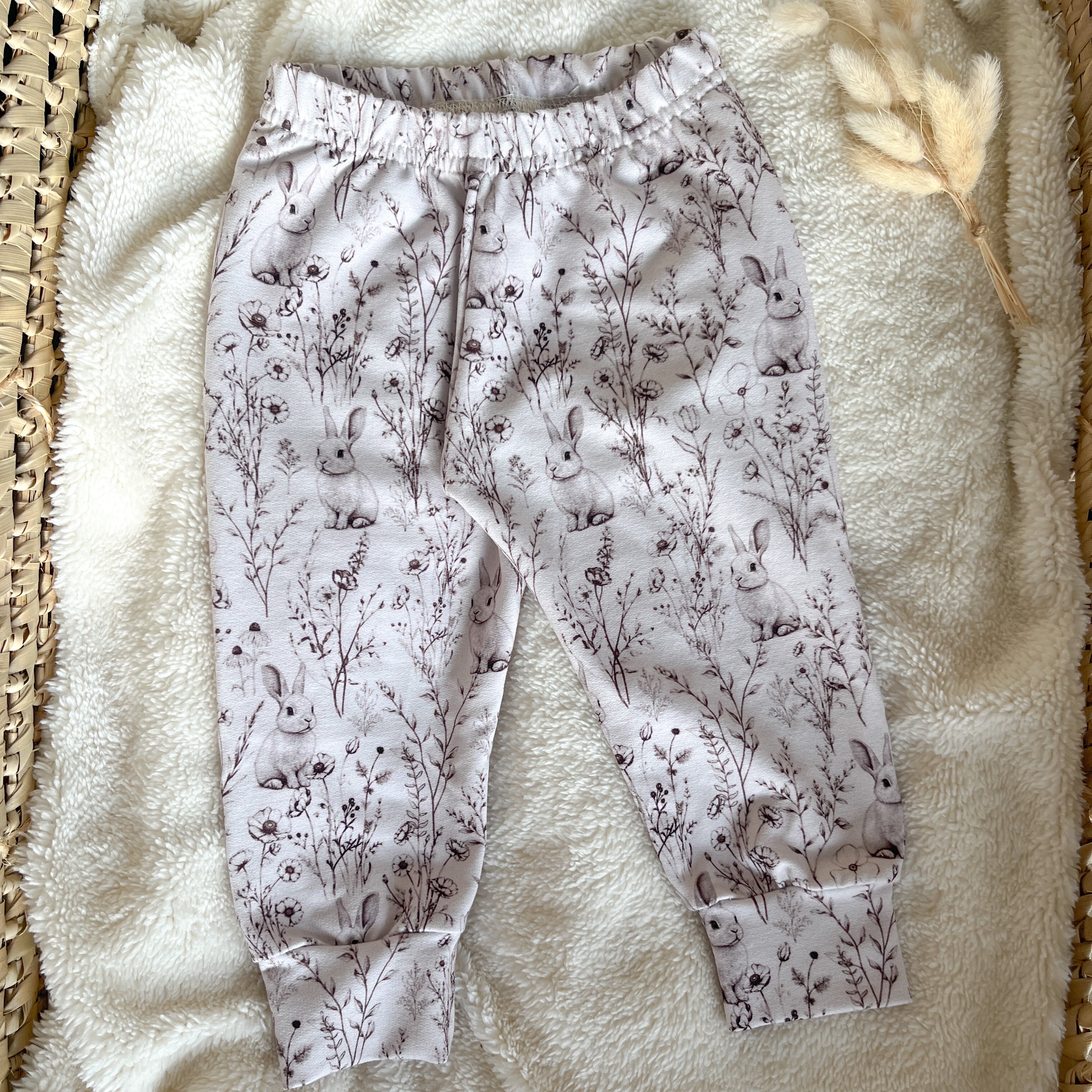 Pantalon bébé maille bouclette -imprimé Lapins
