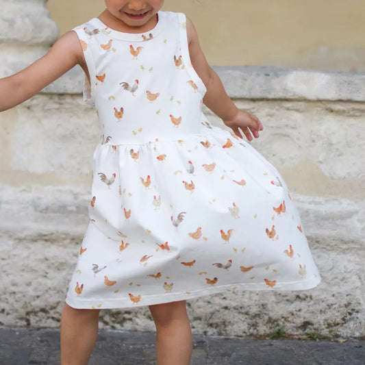 Robe sans manches – motif petites poules   Maison Piou Piou