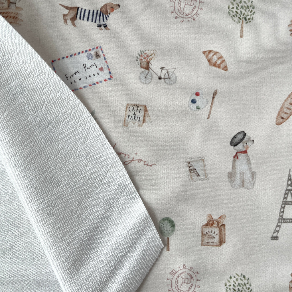 Tissu sweat bouclette Bonjour Paris
