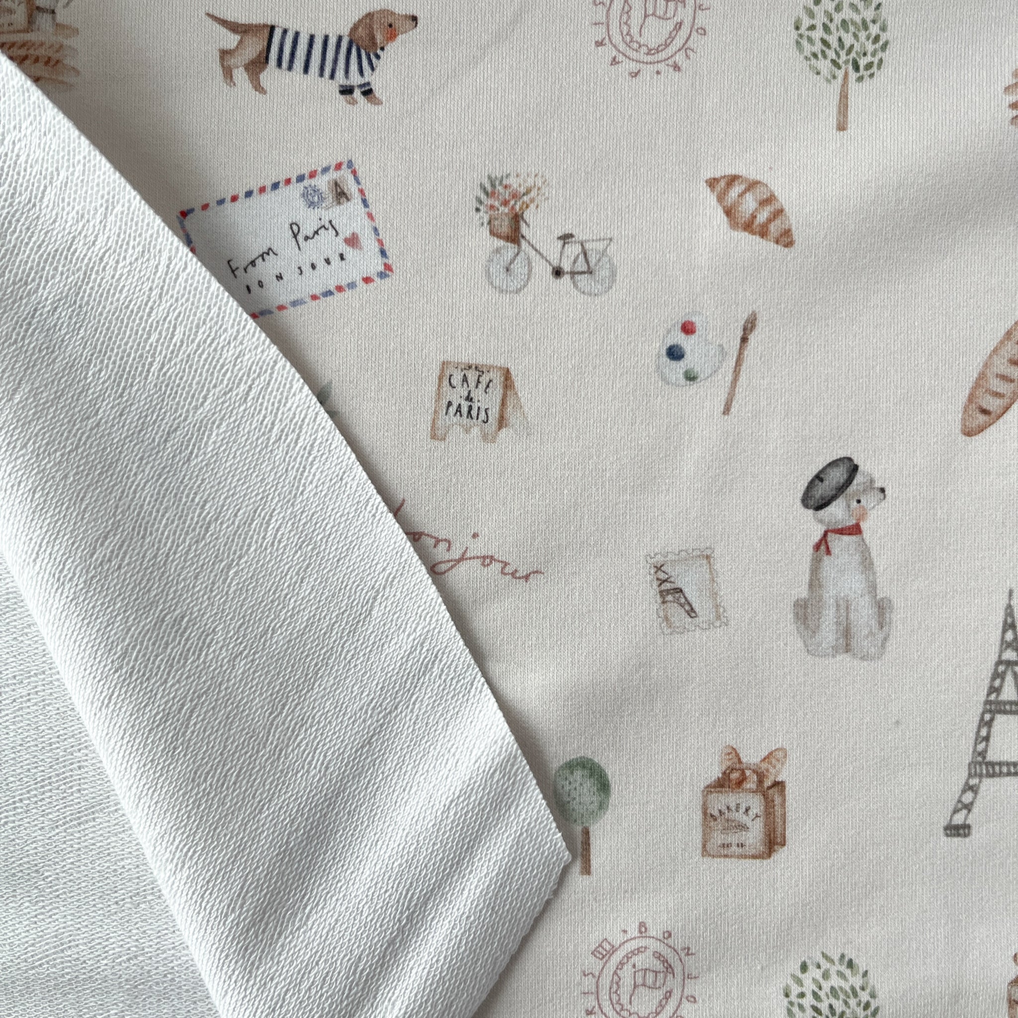 Tissu sweat bouclette Bonjour Paris