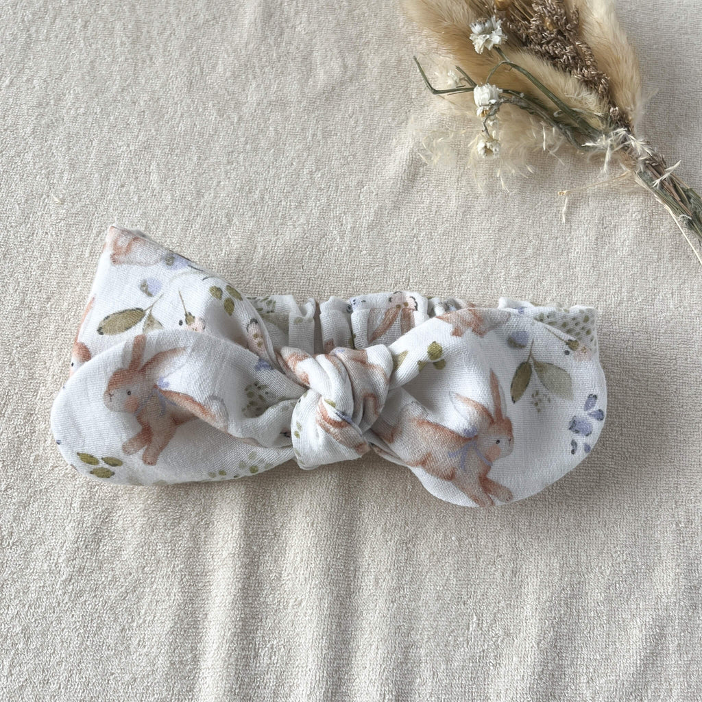 Bandeau bébé fille à nouer réglable gaze coton 100% coton posé à plat – fait main en France