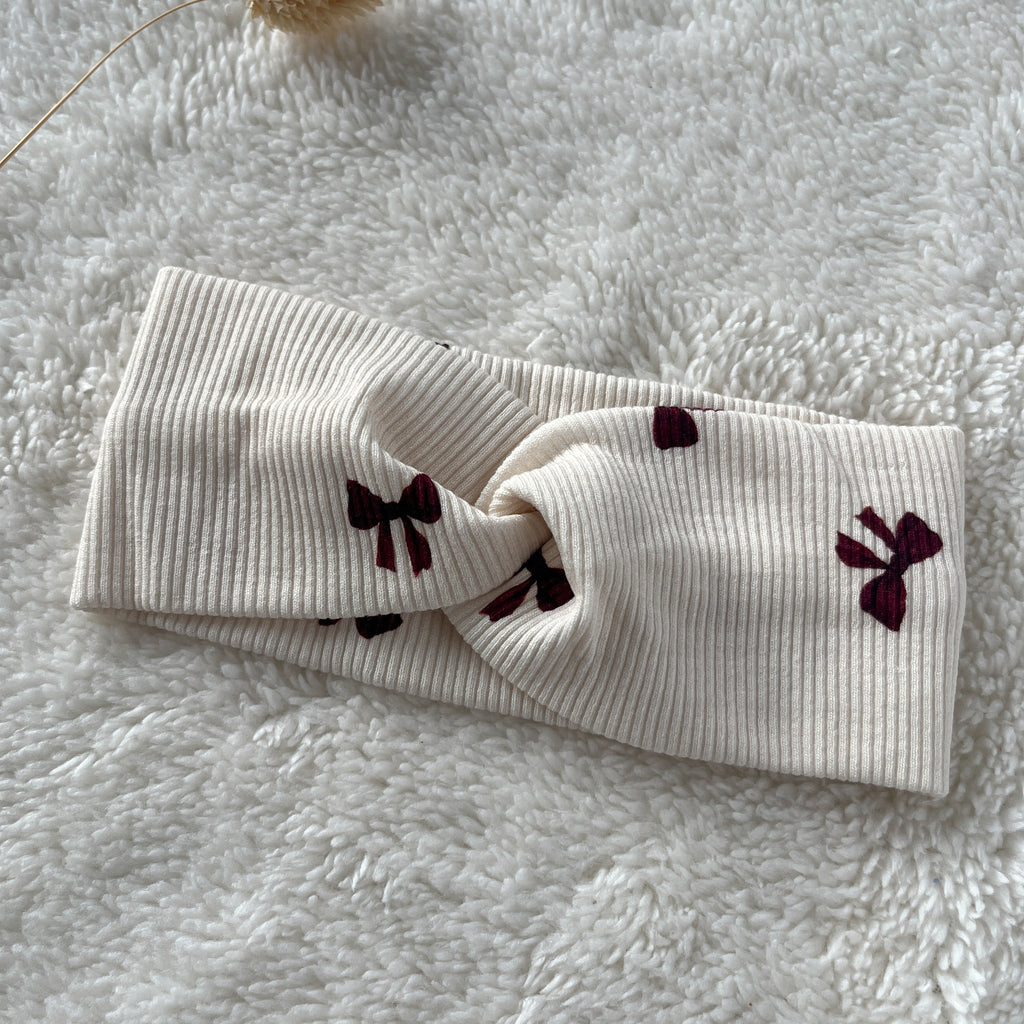 bandeau  pour cheveux bébé et enfant fille motif noeuds bordeaux fait main