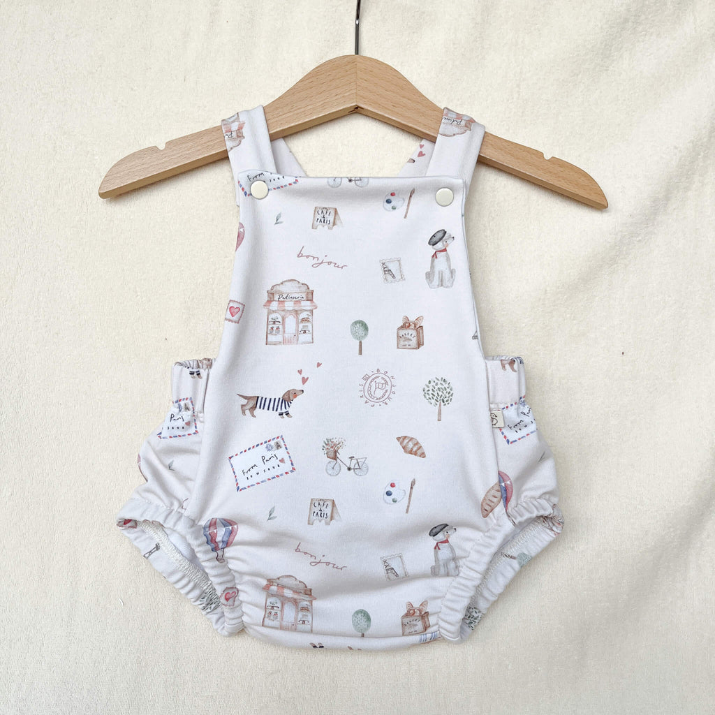 Barboteuse bébé Bonjour Paris faite main – pochette cadeau naissance en coton bio Maison Piou Piou
