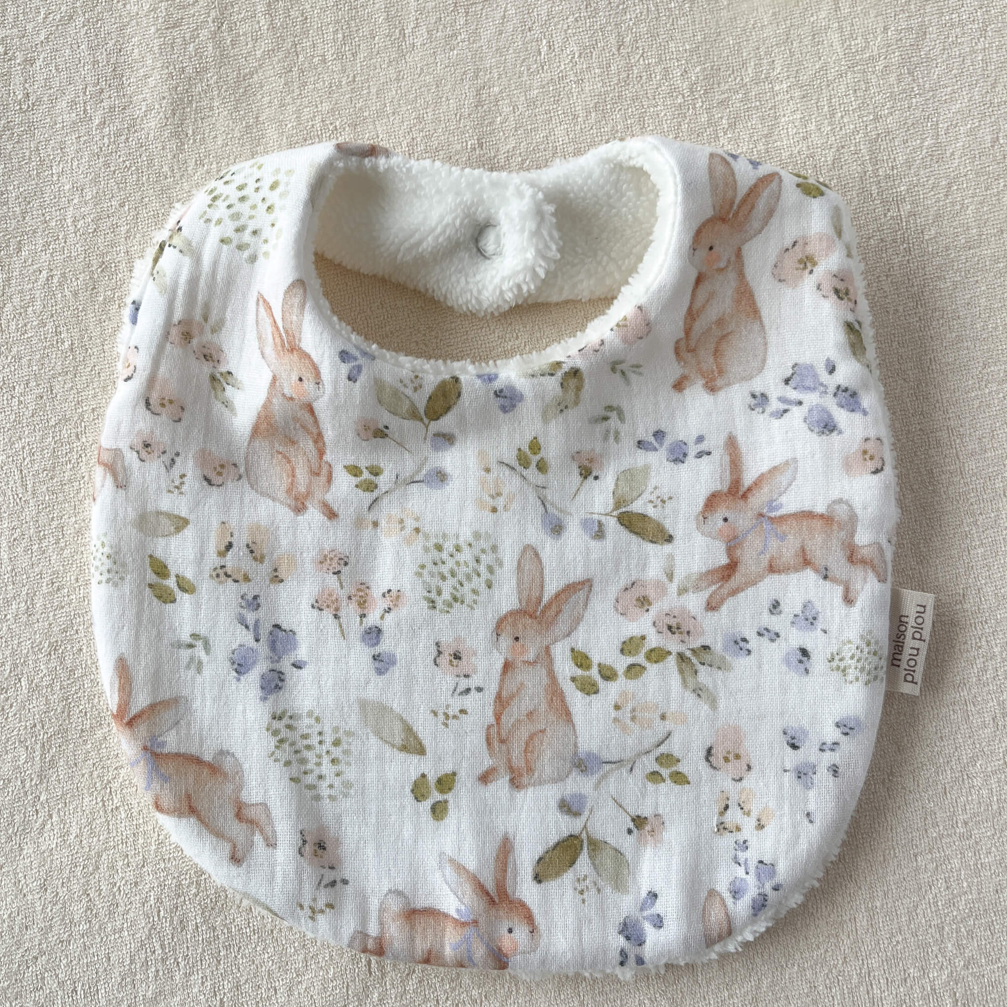 Détail micro-éponge bambou bavoir bébé – ultra-absorbant cousu à la main Maison Piou Piou