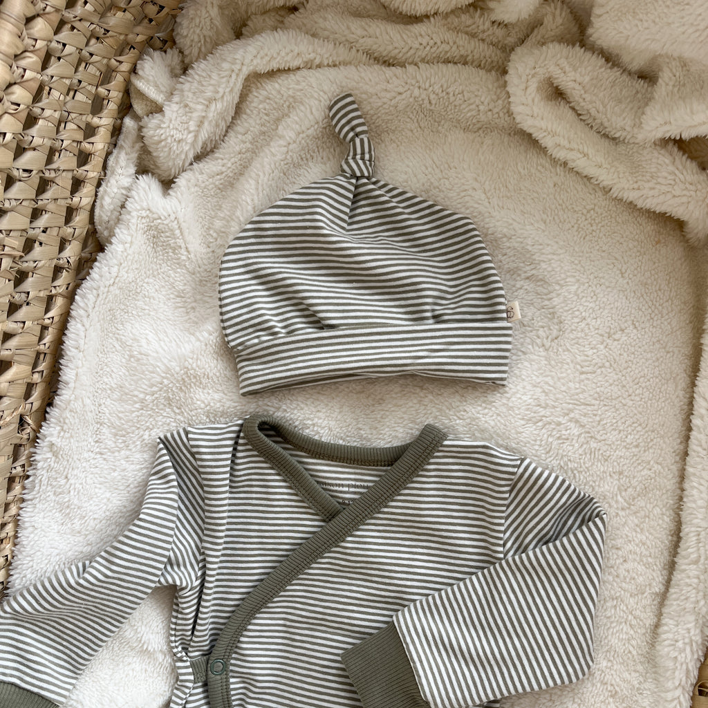 Pyjama bébé en jersey aux rayures olives