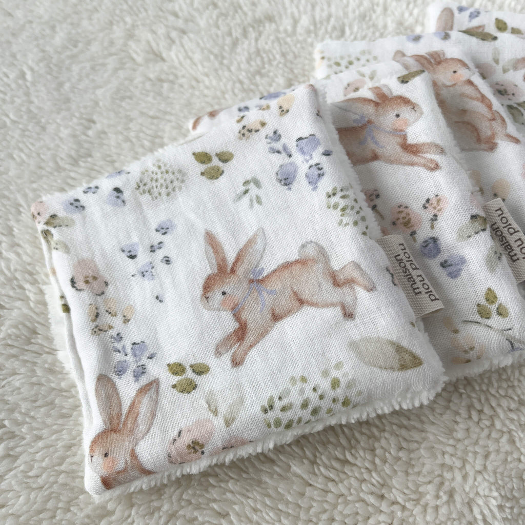 Lot de 5 carrés de coton lavables réutilisables bébé gaze et bambou – faits main Maison Piou Piou