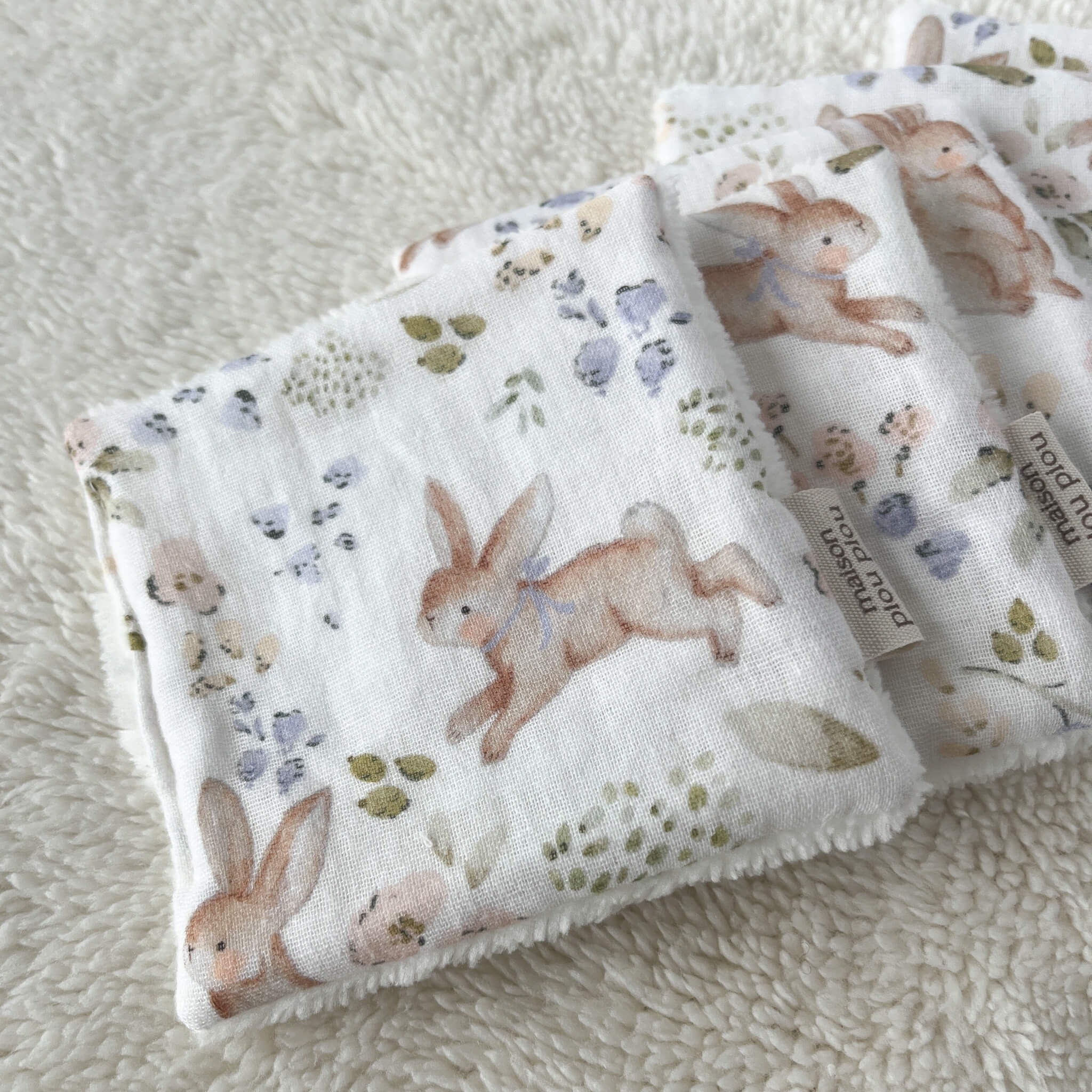 Lot de 5 carrés de coton lavables réutilisables bébé gaze et bambou – faits main Maison Piou Piou