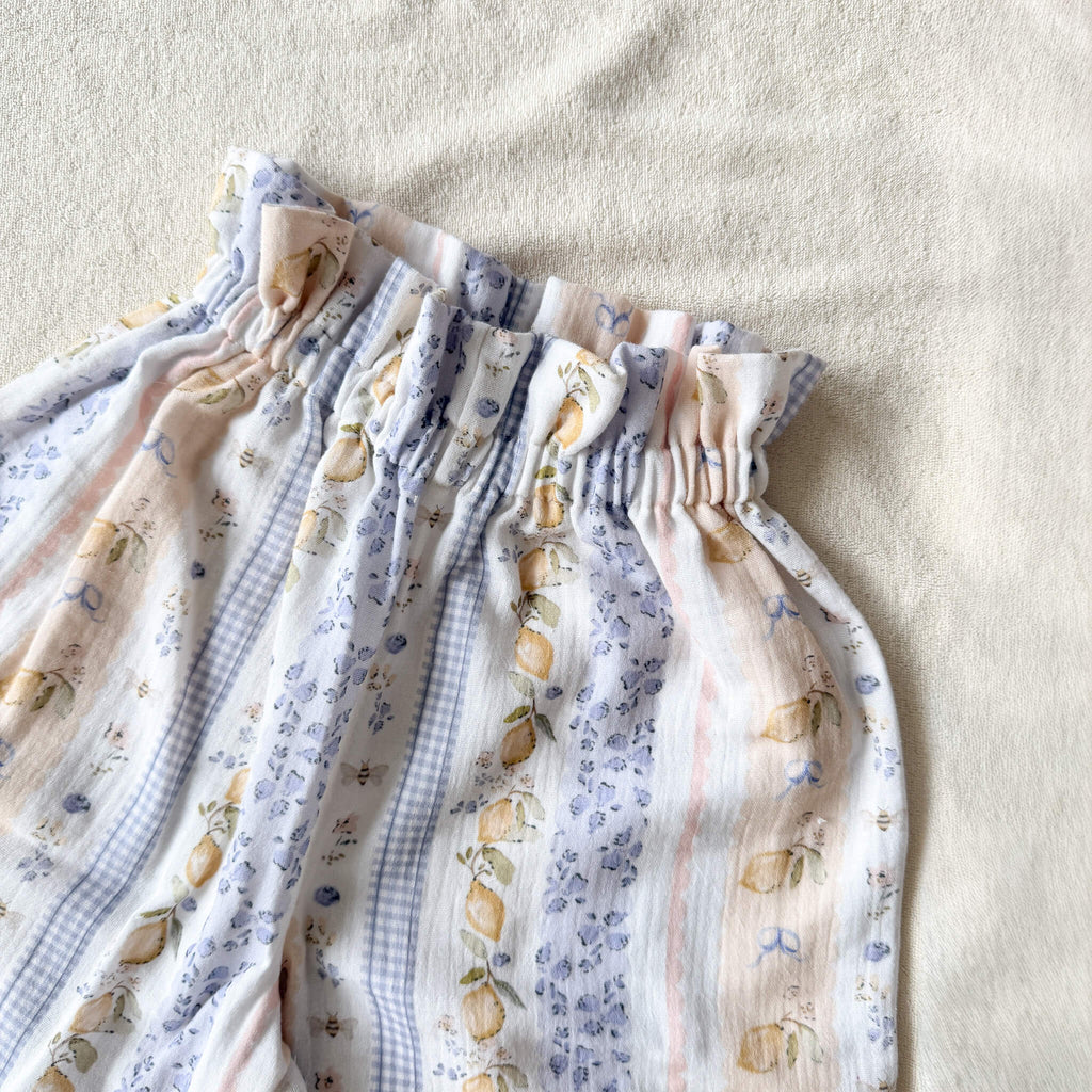 Ceinture froncé pantalon fille en double gaze de coton