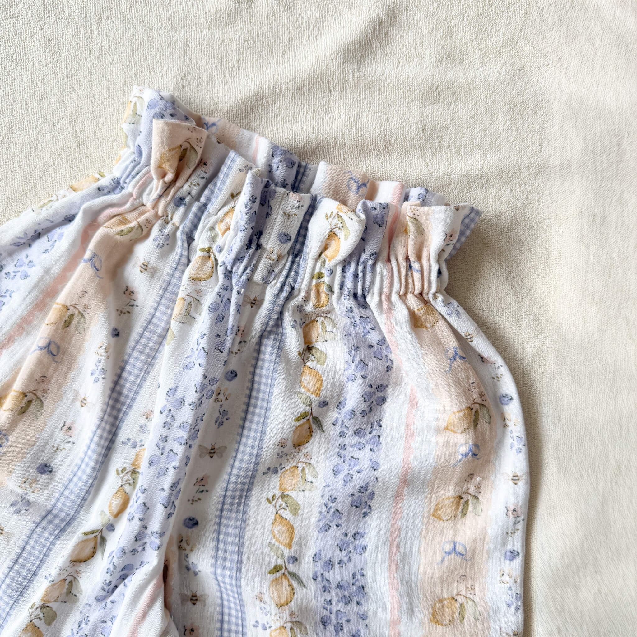 Ceinture froncé pantalon fille en double gaze de coton