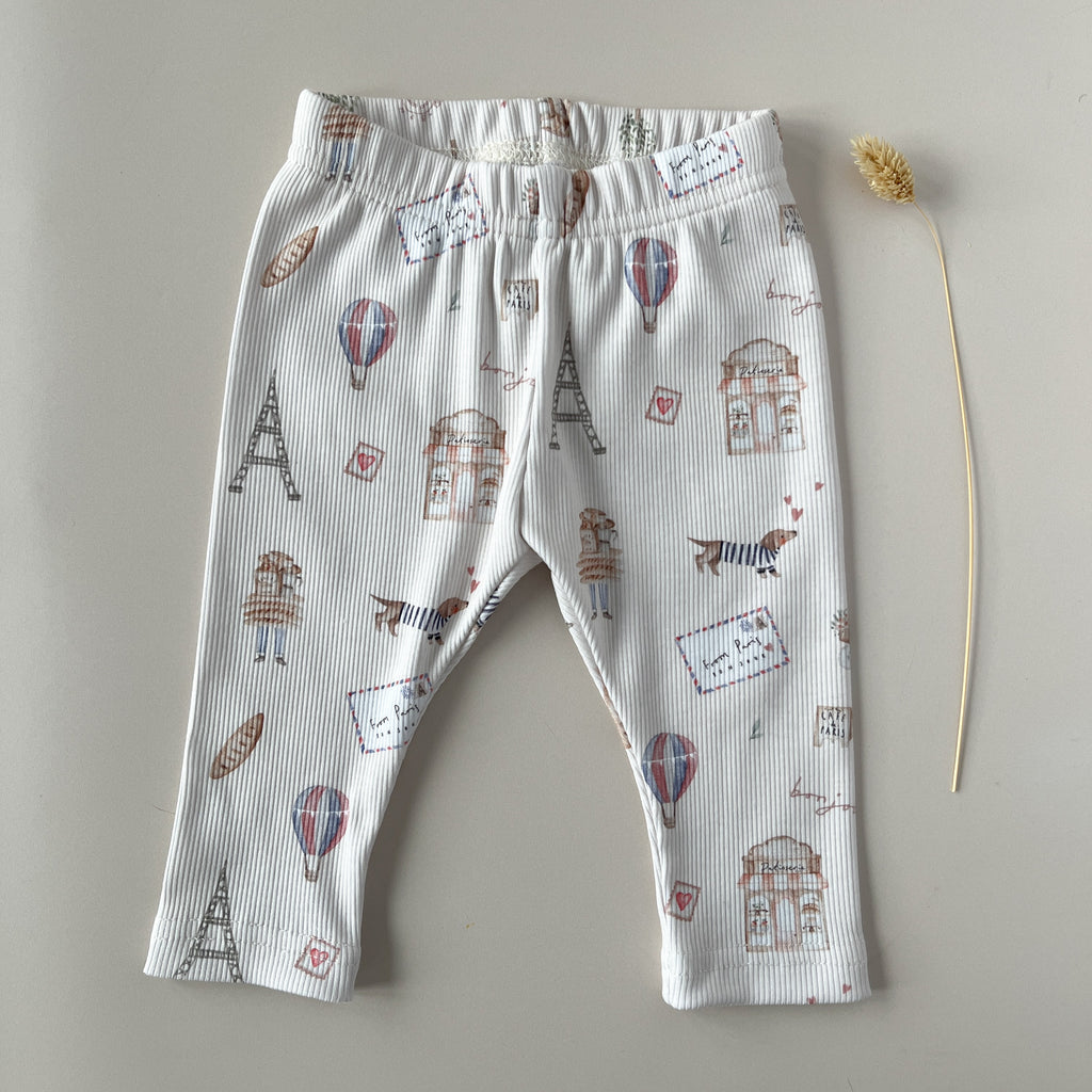 Legging bébé et enfant jersey côtelé motif Bonjour Paris – fait main en France