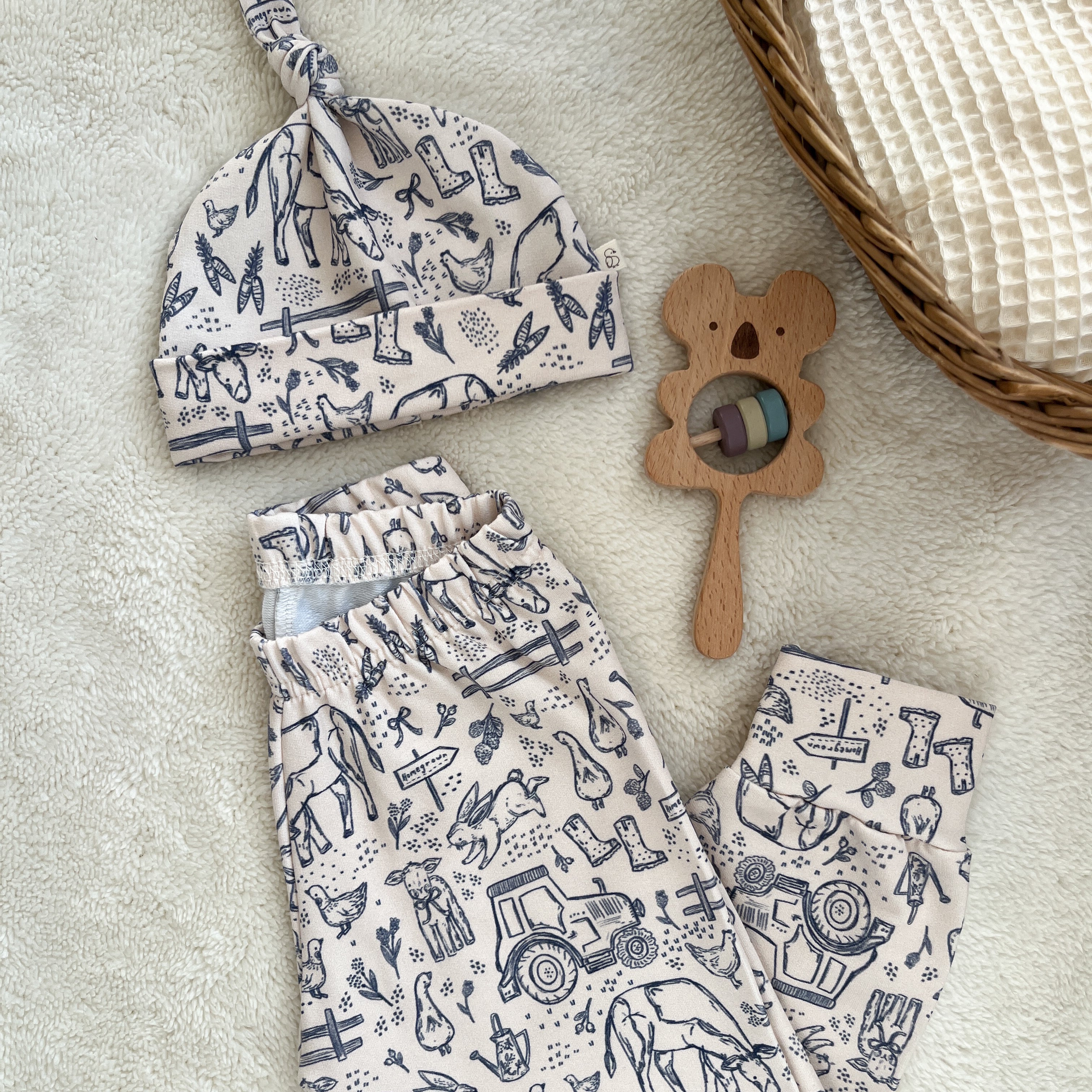 Coffret de naissance bébé – Motif Animaux de la ferme