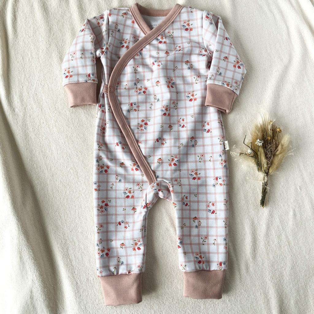 pyjama bébé naissance pour bébé fille rose avec fleurs en french terry mi-saison