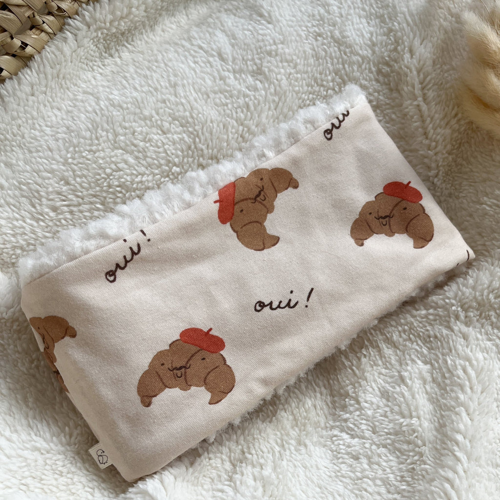 snood bébé et enfant motif croissants, fait main en jersey extensible et sherpa chaude