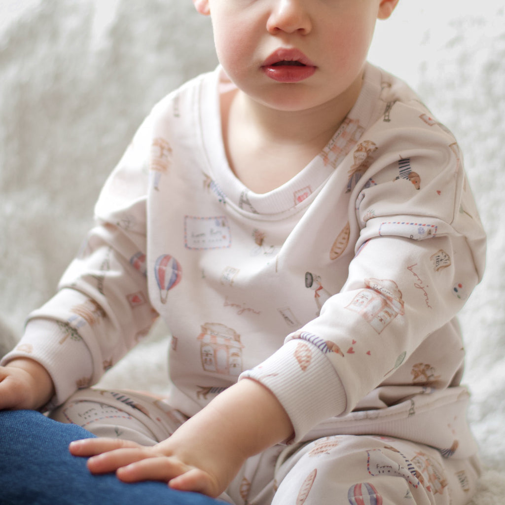 Sweat enfant fait main imprimé Bonjour Paris – french terry certifié Oeko-Tex Maison Piou Piou